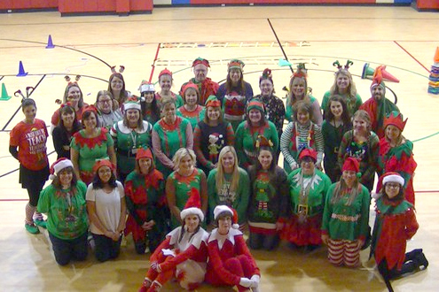 The staff of Central Elementary dressed as Elves for the last day of the semester.