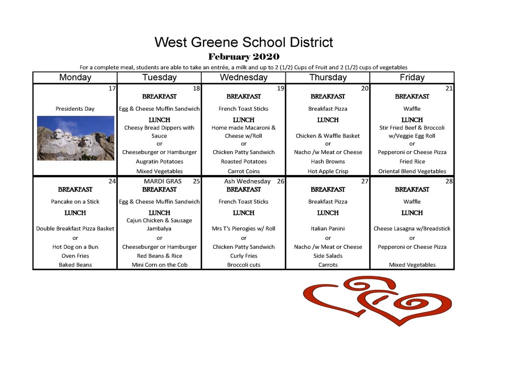 Feb Lunch Menu 2