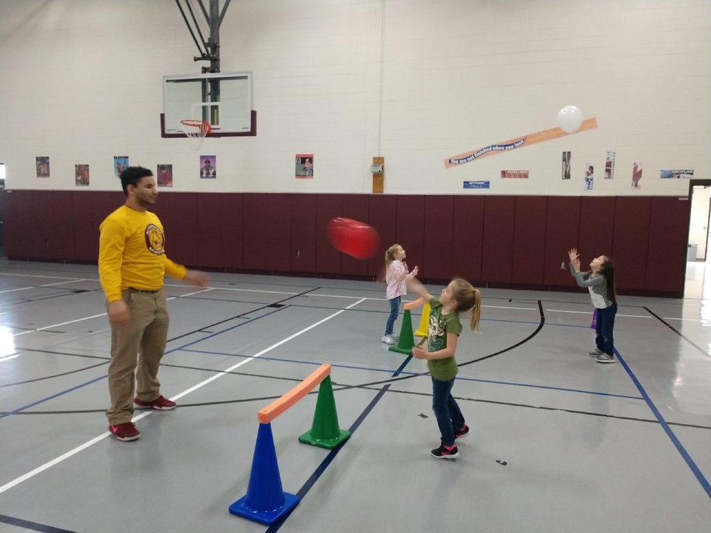 The kindergartners enjoyed having a high school peer participate in PE with them today!