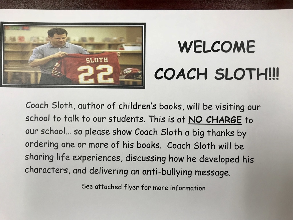 Author, Coach Sloth, is coming to PES!