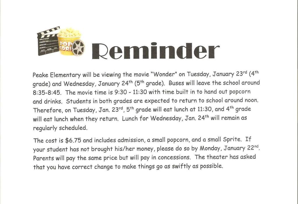 Peake field trip information flyer - Jan. 23/24