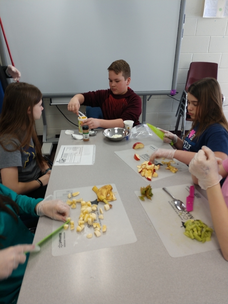 Mrs. Stanley's 7th grade health class had their first cooking lesson with MSU extension today. Students learned about following directions, measurement, knife safety and nutrition. Today's recipe was fruit salad.