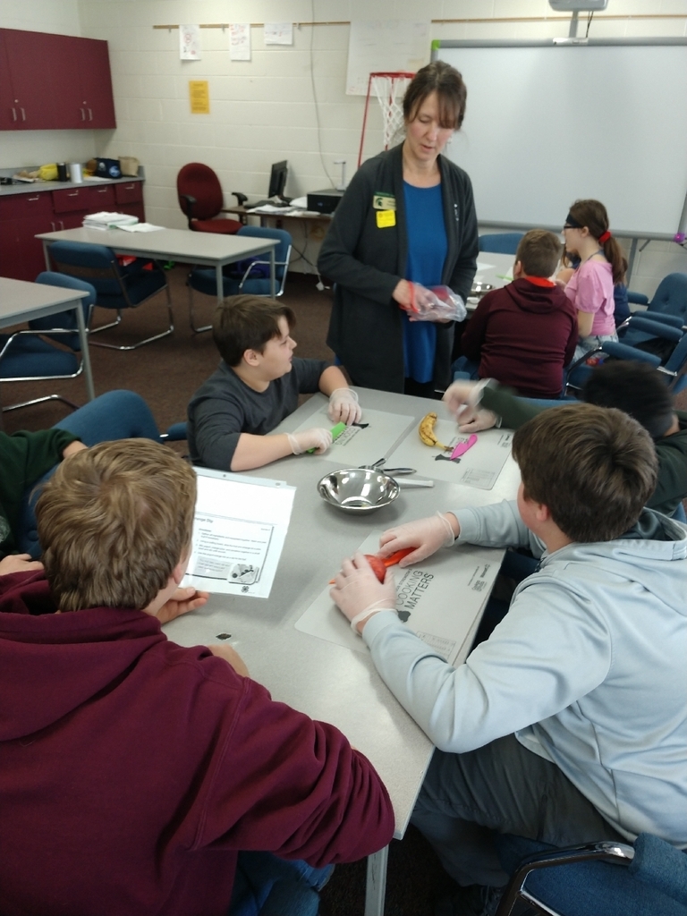 Mrs. Stanley's 7th grade health class had their first cooking lesson with MSU extension today. Students learned about following directions, measurement, knife safety and nutrition. Today's recipe was fruit salad.