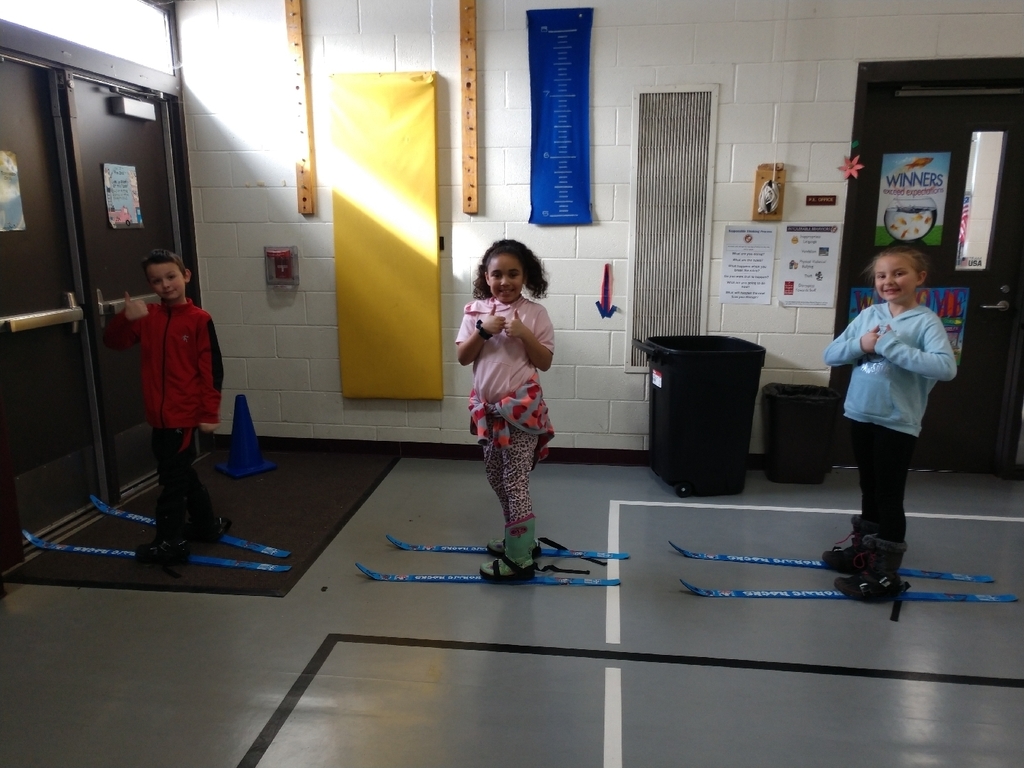 In PE with Mrs. Stanley today students practiced putting their skis on and taking them off, side stepping, turning, getting up, and lining up. Remember we will be going outside to ski and students need snow boots, snow pants, jackets, gloves, and hats.