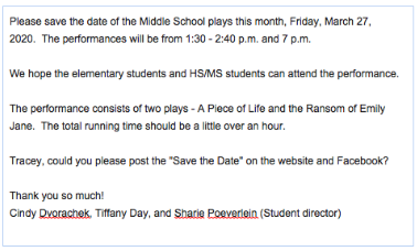 AMHS Spring Play Info