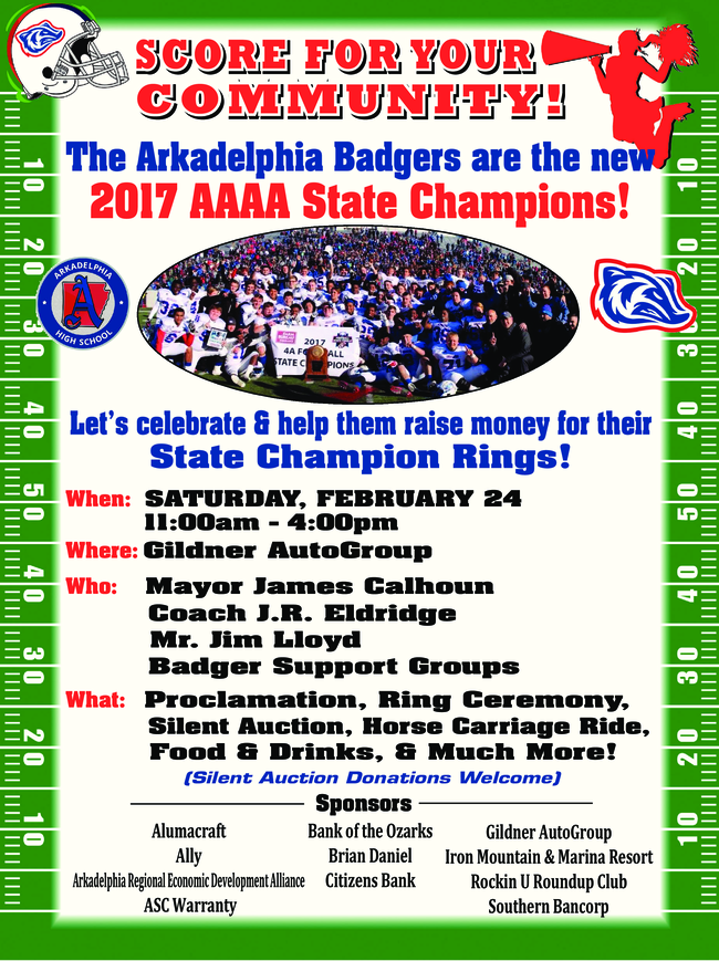 Arkadelphia Badgers community event - raise money for championship rings - feb. 24