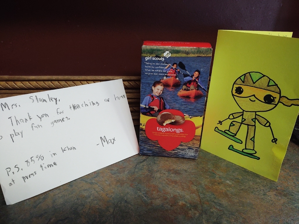 We have the best students! Thank you Sophie & Max Fox for the cards and girl scout cookies. -Mrs. Stanley #teacherappreciation #thankyou