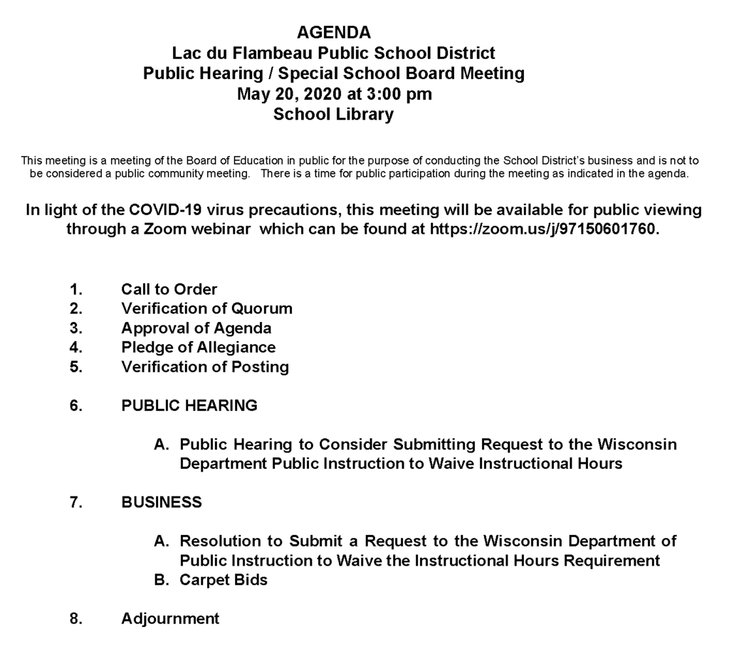 School Board Meeting Agenda