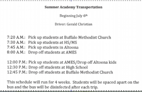 Summer Transportation Schedule