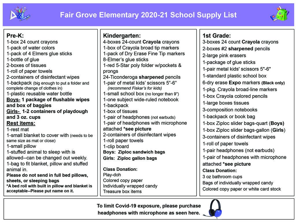 School Supplies Lists