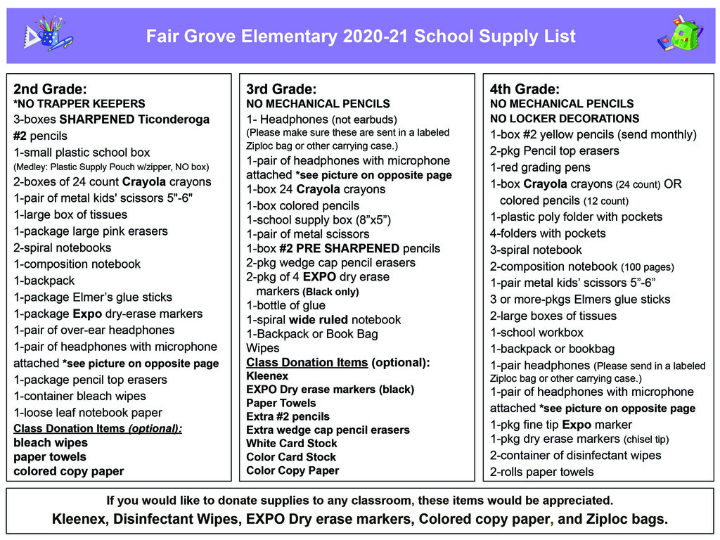 School Supplies Lists
