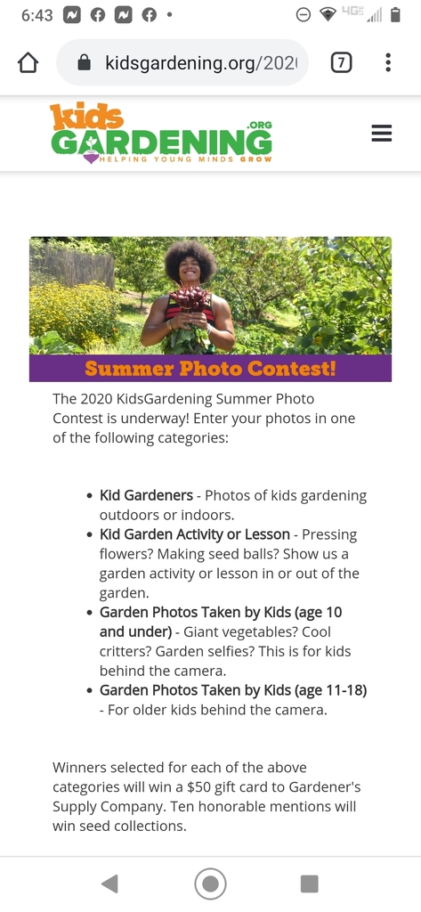 Have you and your kids been working really hard in the garden this summer? Check out this Kids Summer Photo Contest! Go to kids gardening.org for more details.