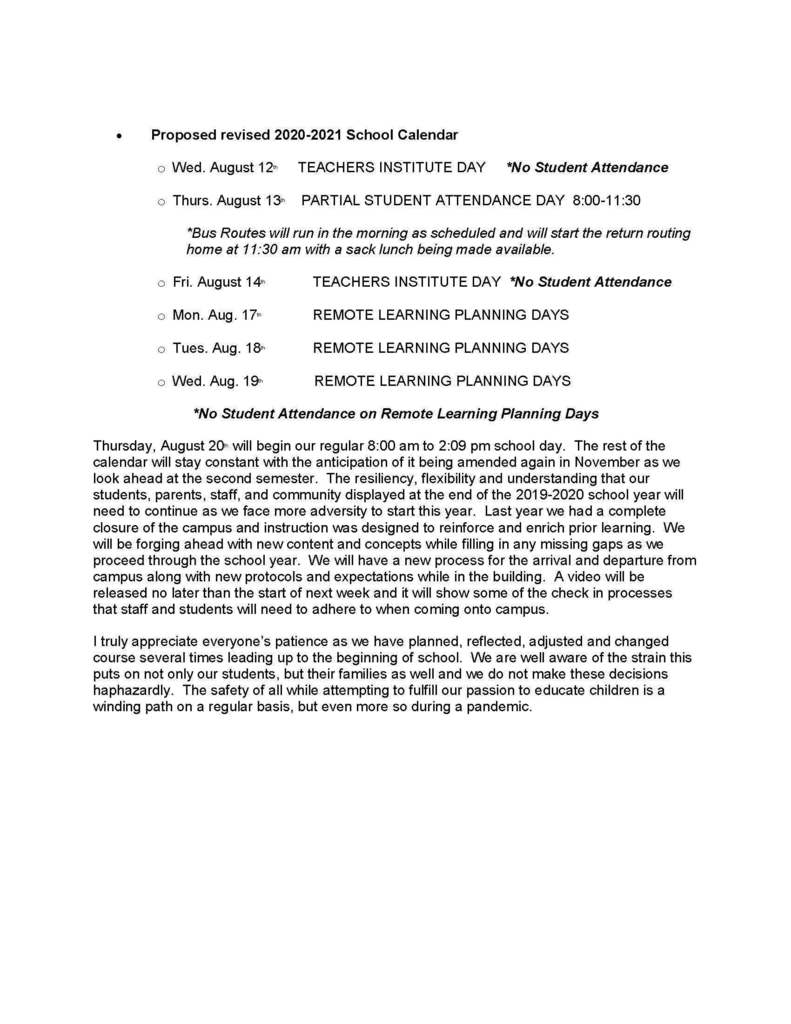 Updated Return to School Memo
