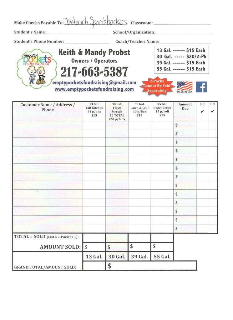 Sportsbackers fall fundraiser order form