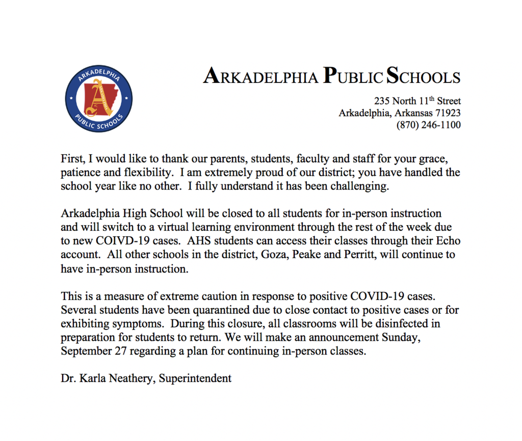 Arkadelphia High School virtual learning update