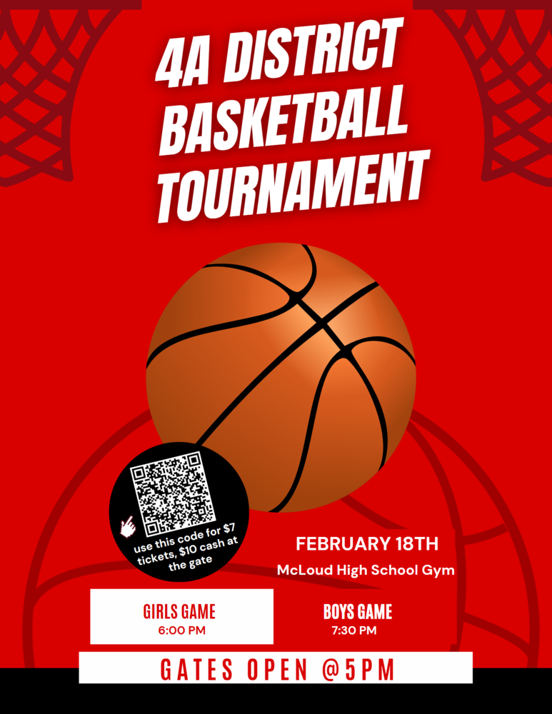 4a district basketball tournament on feb 18th at mcloud high school 