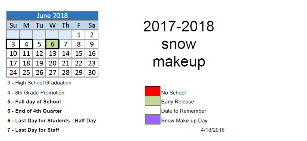 Snow Day Makeup/Revised 2017-18 School Year Calendar | School District of Mishicot
