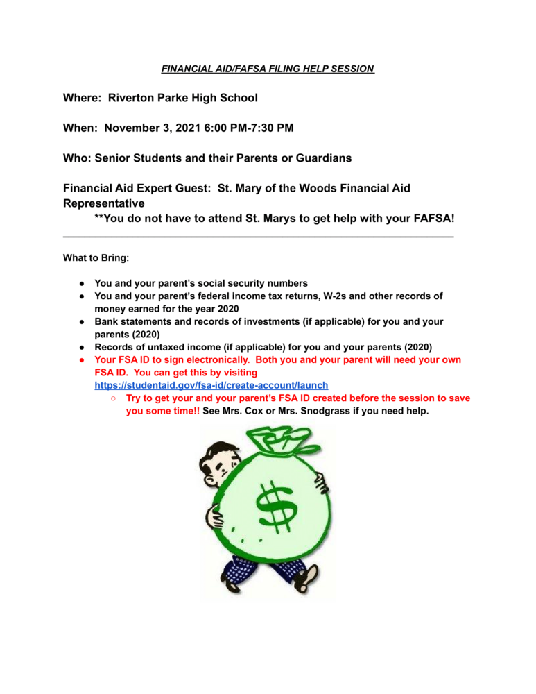 Financial Aid / FAFSA Filing Help Available