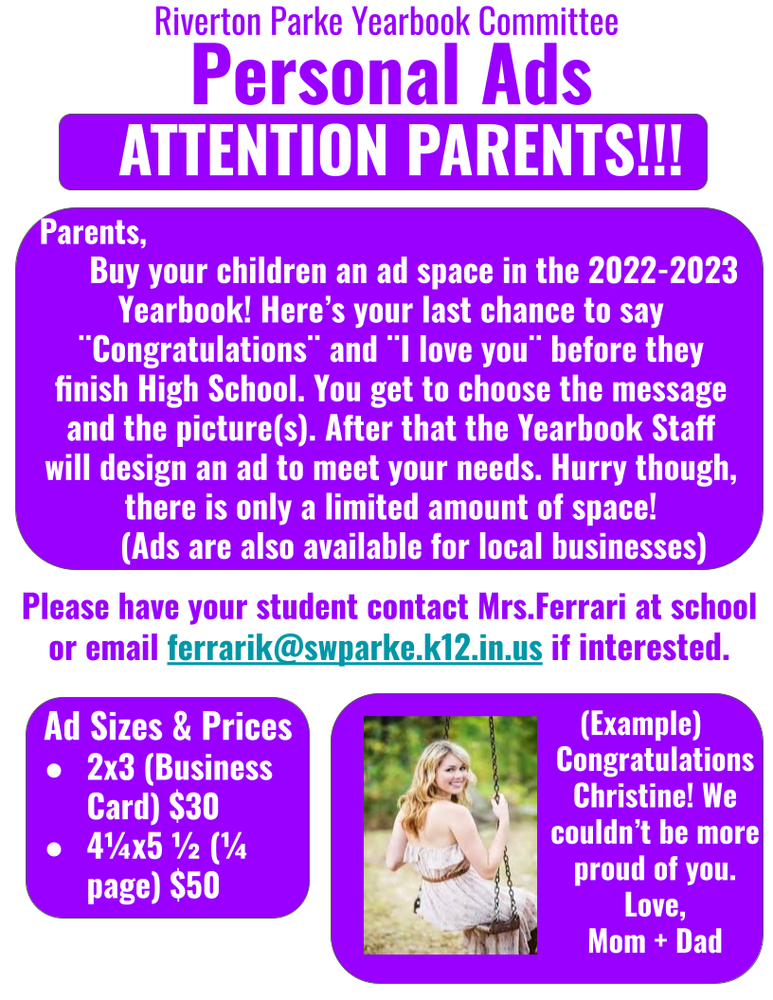 RP Yearbook Personal Ads Available!