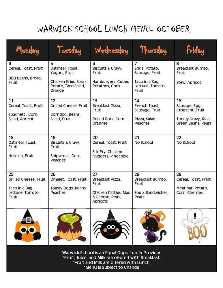 October Lunch Menu