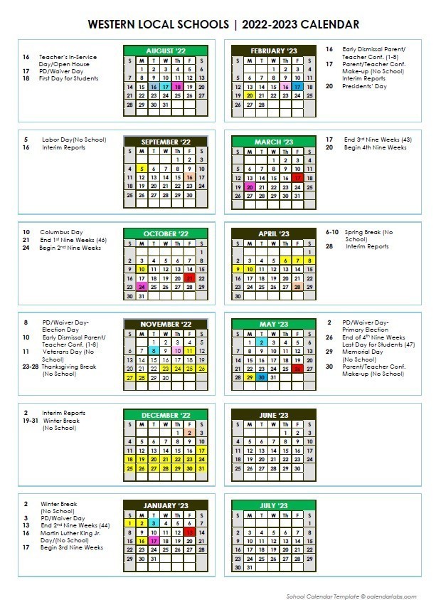 2022-23 District Calendar | Western Local School District 2022-23 District Calendar | Western Local School District